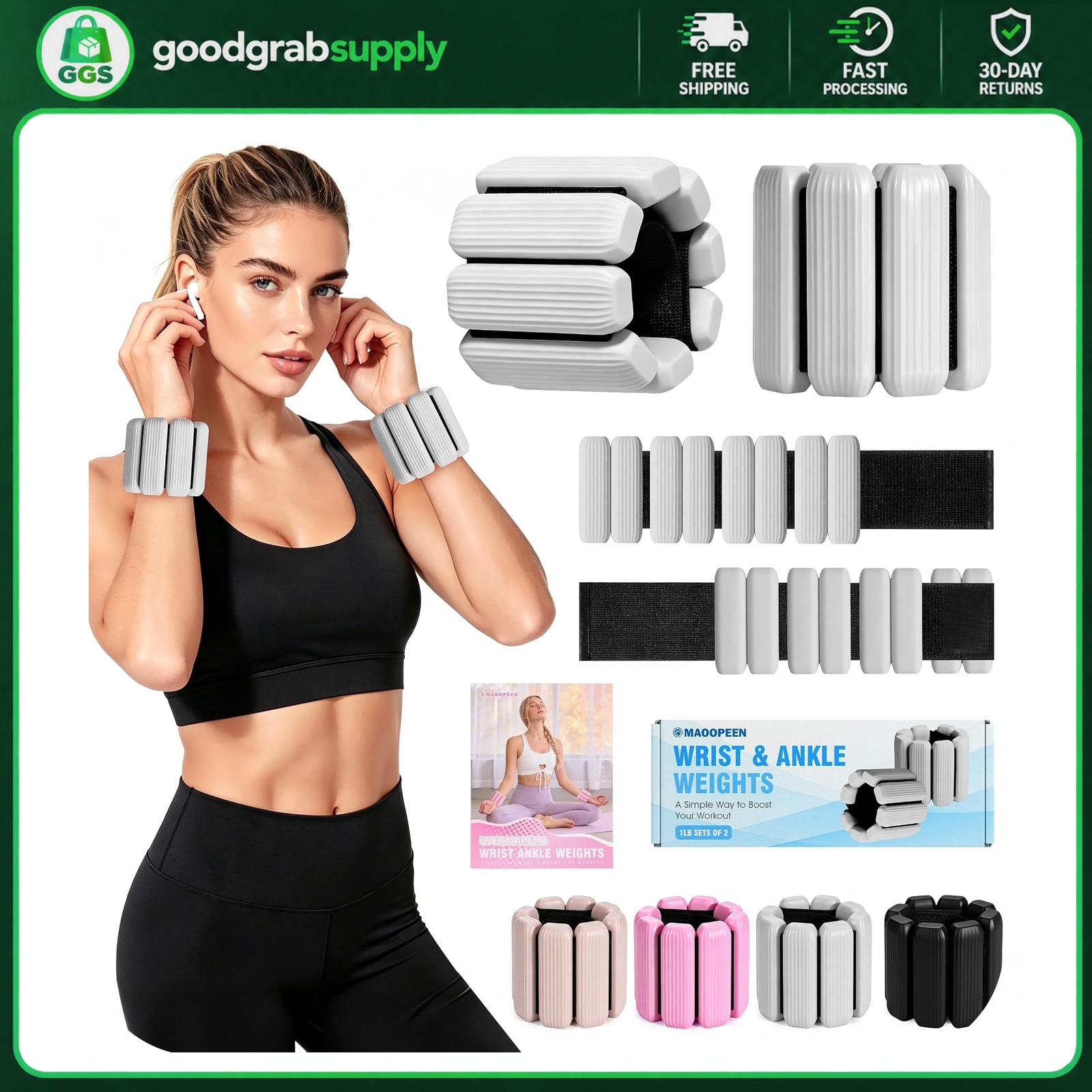Wrist Weights Set 2Pack Adjustable Ankle Weights 1 lb Silicone Sweatproof