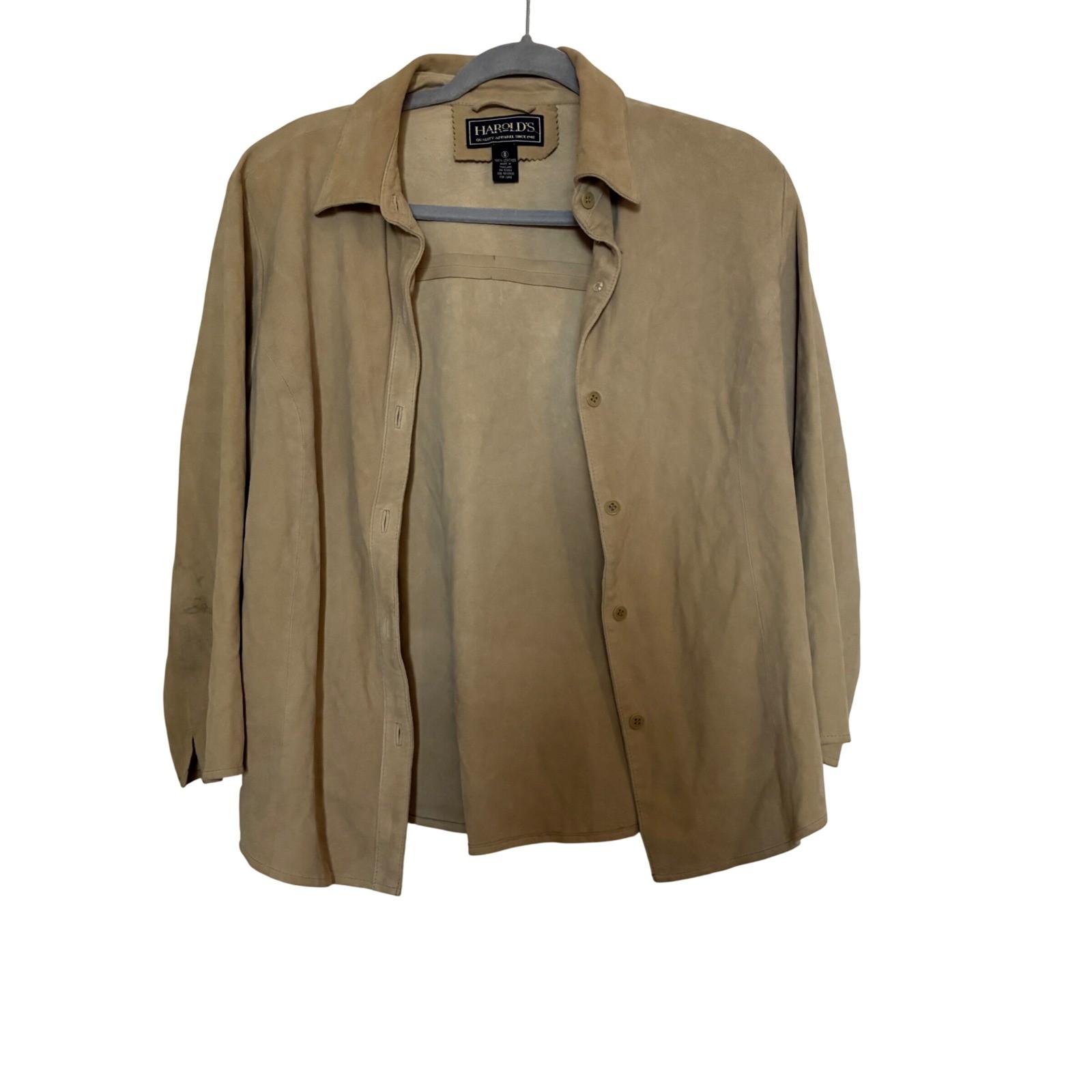 Vintage Harold\'s Suede Leather Button Down Shirt Womens Size 8 Tan Western Indie