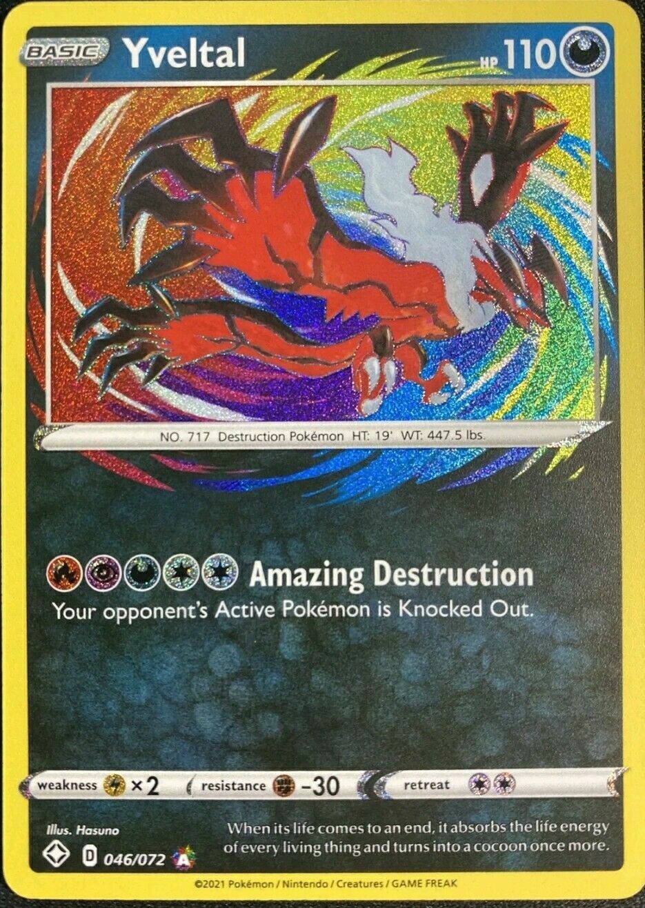 AMAZING RARE Yveltal Pokemon 046/072 Shining Fates 46/72 Textured Holo Foil LP