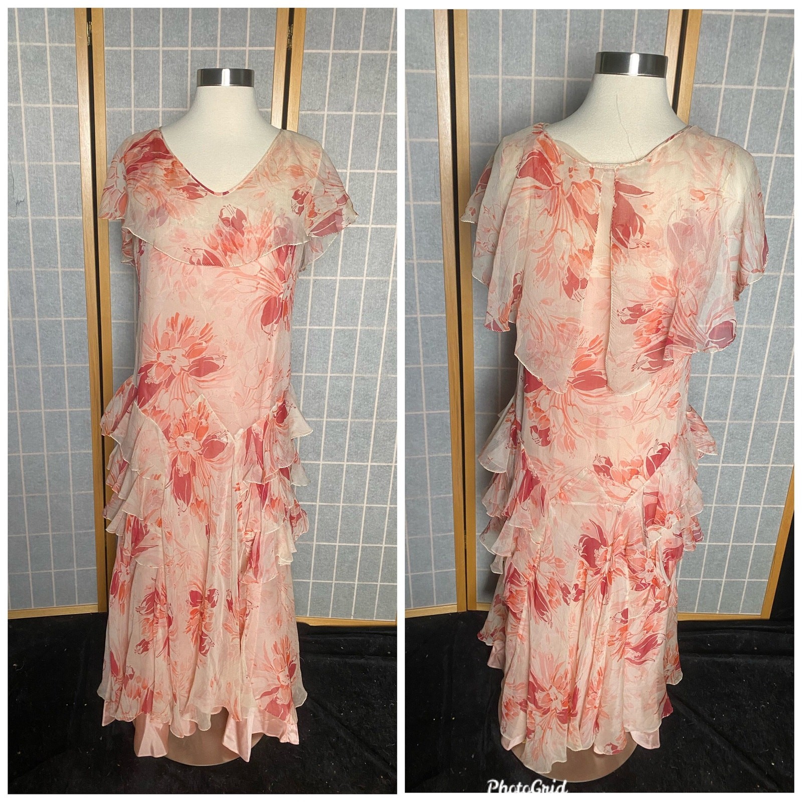 Vintage 1930’s sheer red, pink and white floral dress, size small Vintage 1930’s sheer red, pink and white floral dress, size small