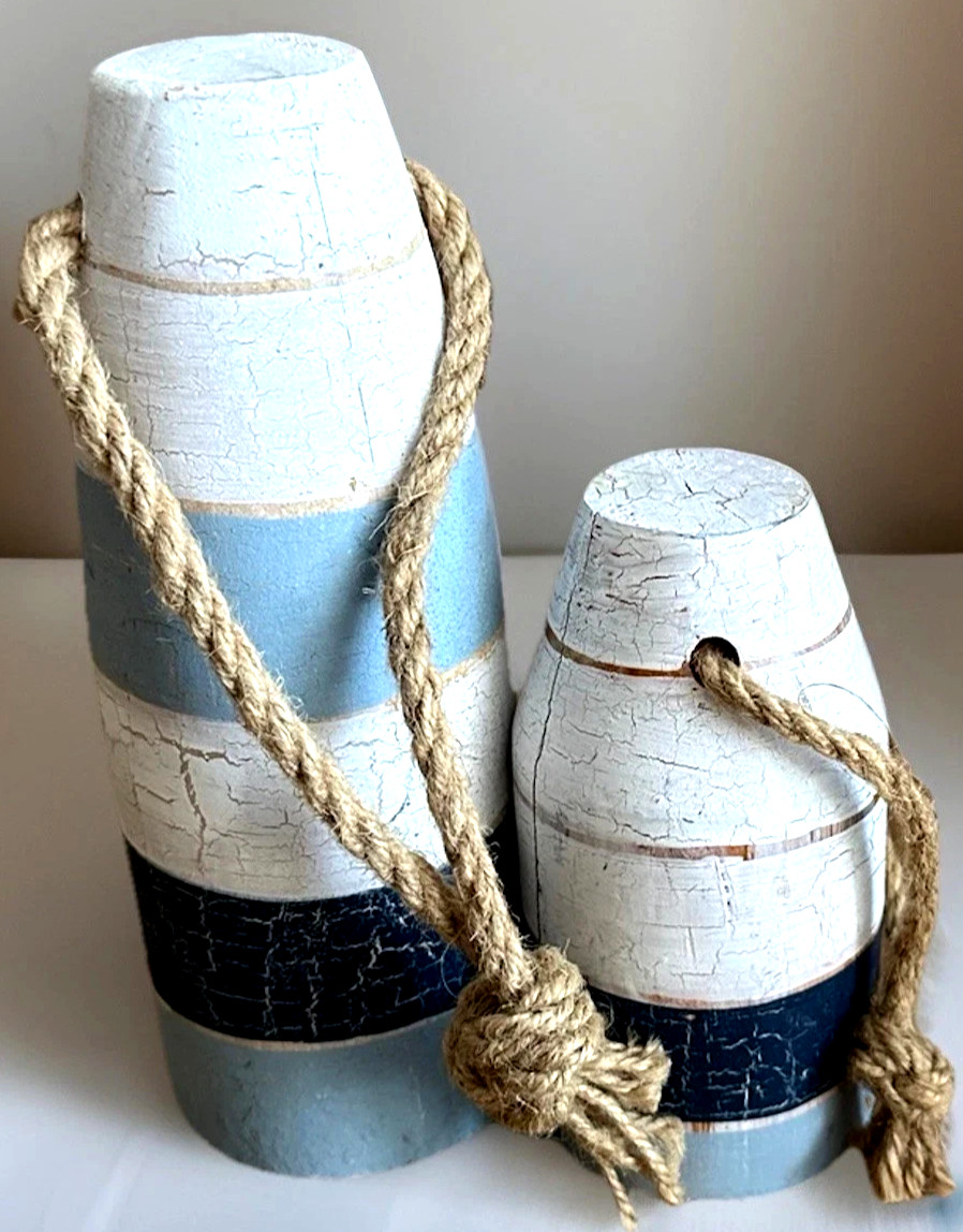 2 Nautical Home Decor Wood Buoy jute rope handle 7.9\
