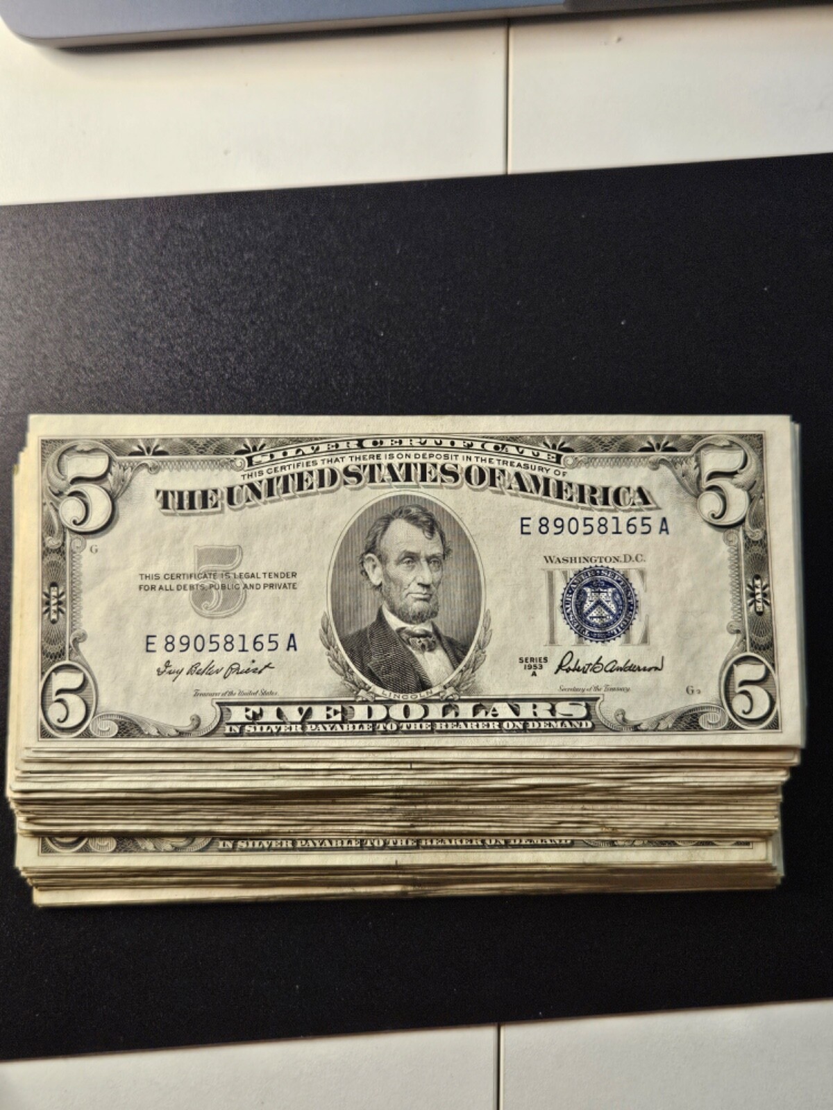 1953 Paper Money Five Dollar Silver Certificate One Blue Seal Bill Per Purchase
