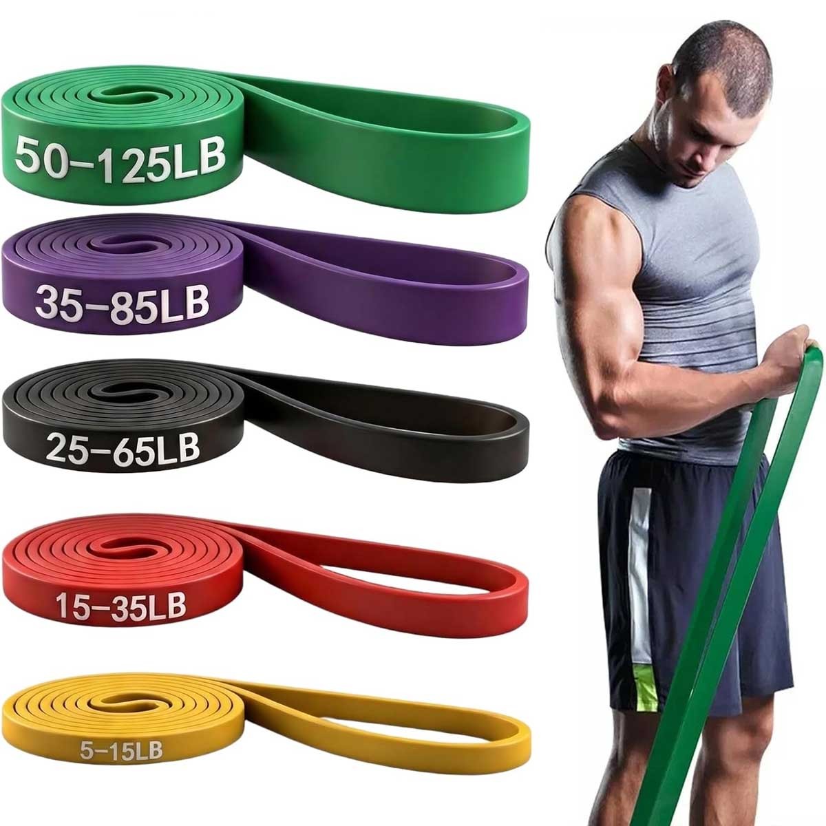 Resistance Bands Set of 5 Natural Latex Pull Up Exercise Men Women