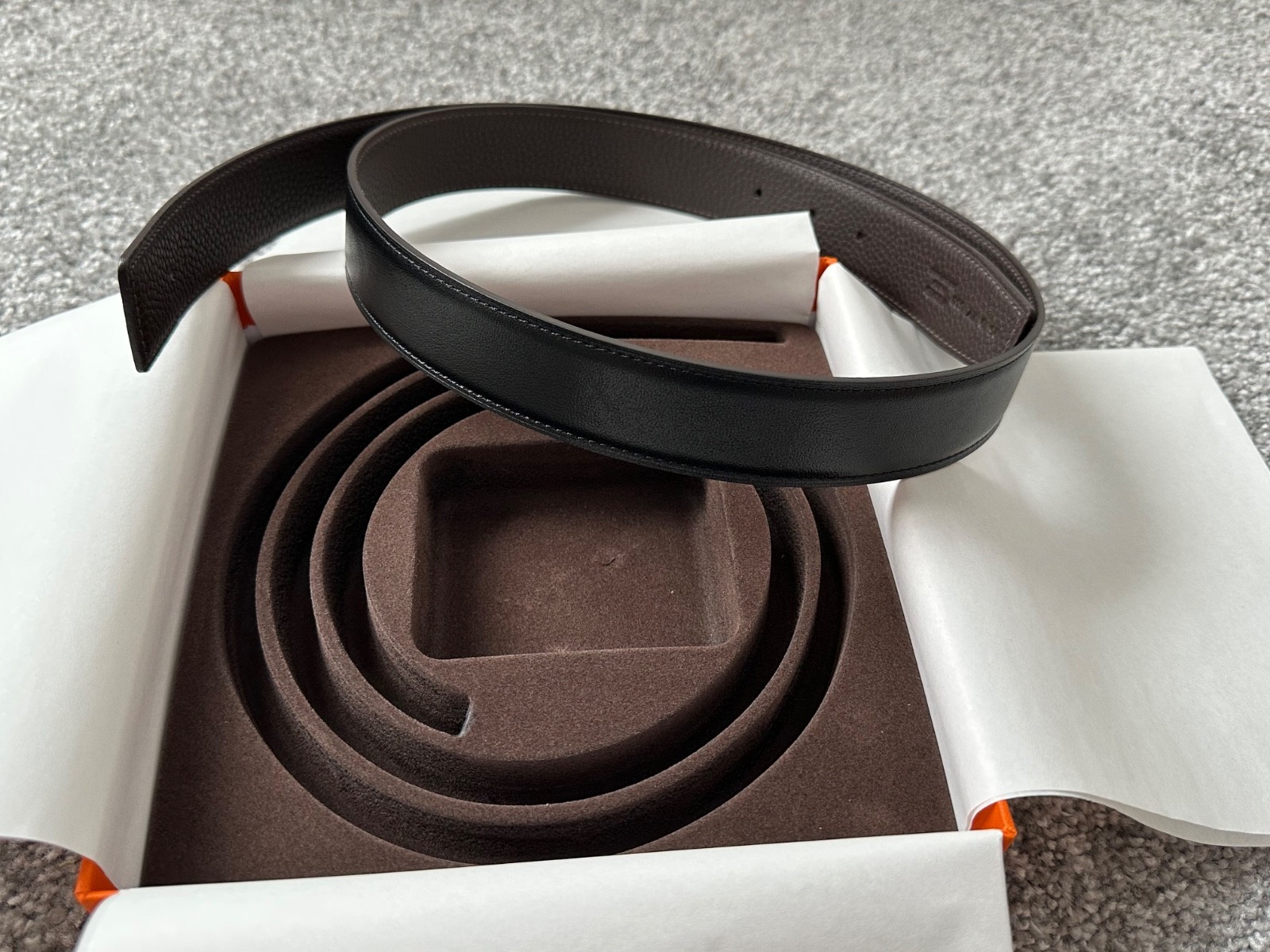 Hermes 32mm Reversible Belt Strap 95cm Coffee/Black