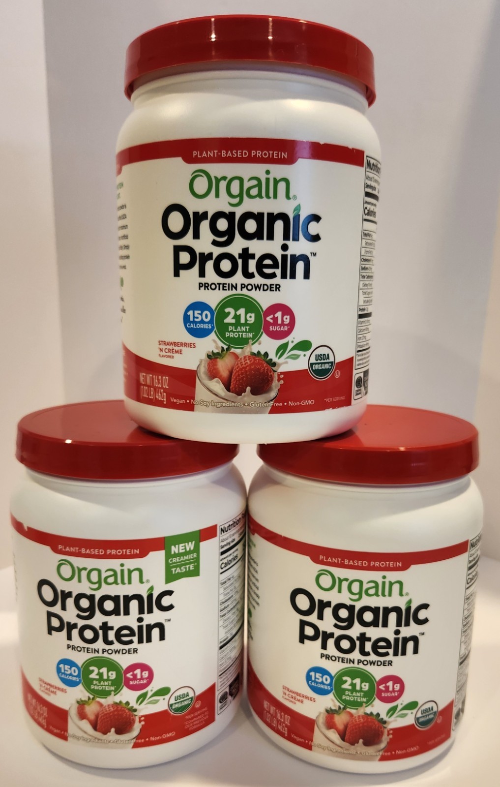 3-Orgain Organic Protein Powder Strawberries N Creme 16.3oz Good Exp DATES. 