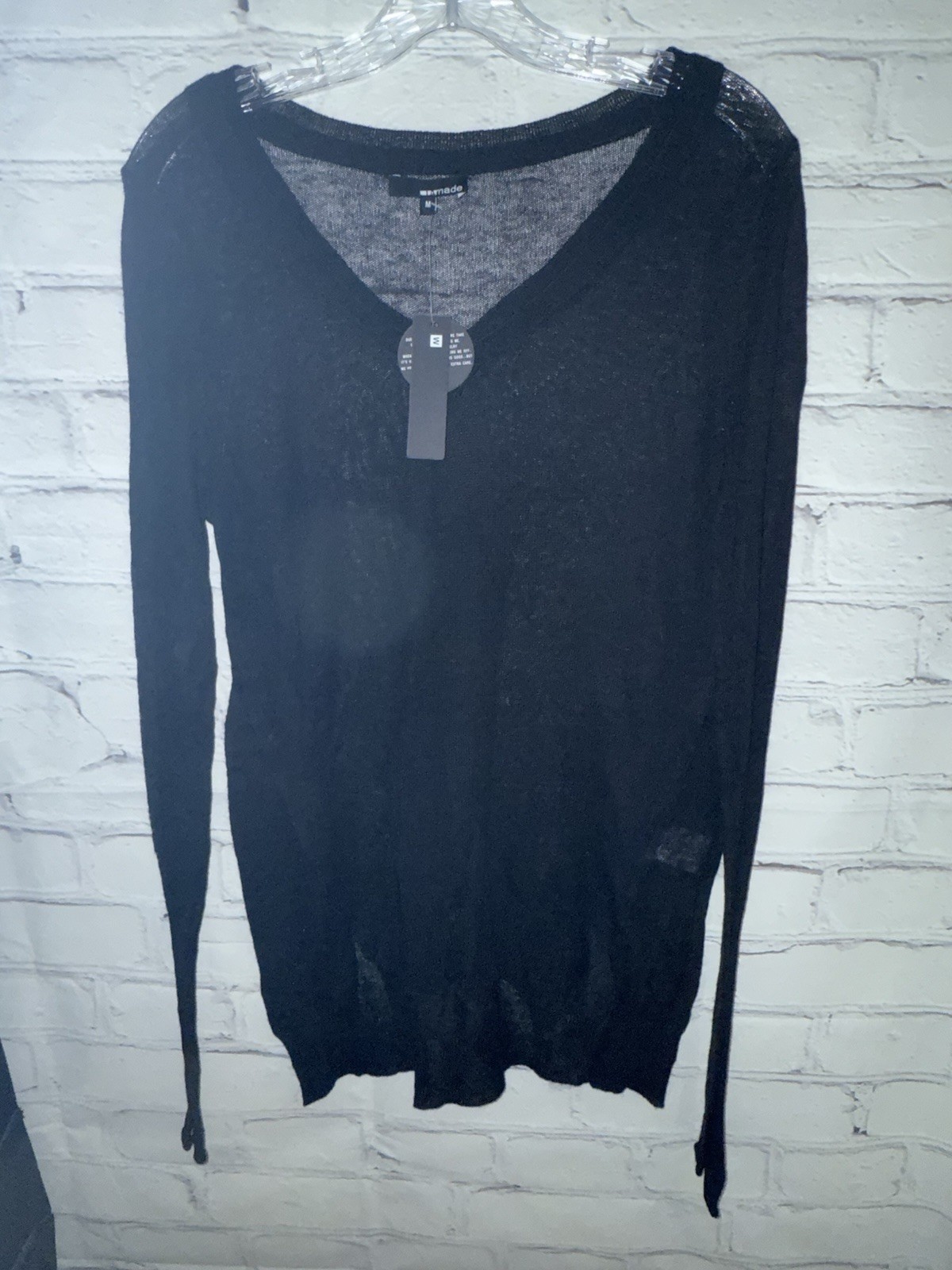 LA Made Solid Black Sheer Long Sleeve Lightweight Knit Sweater NWT Women\'s M