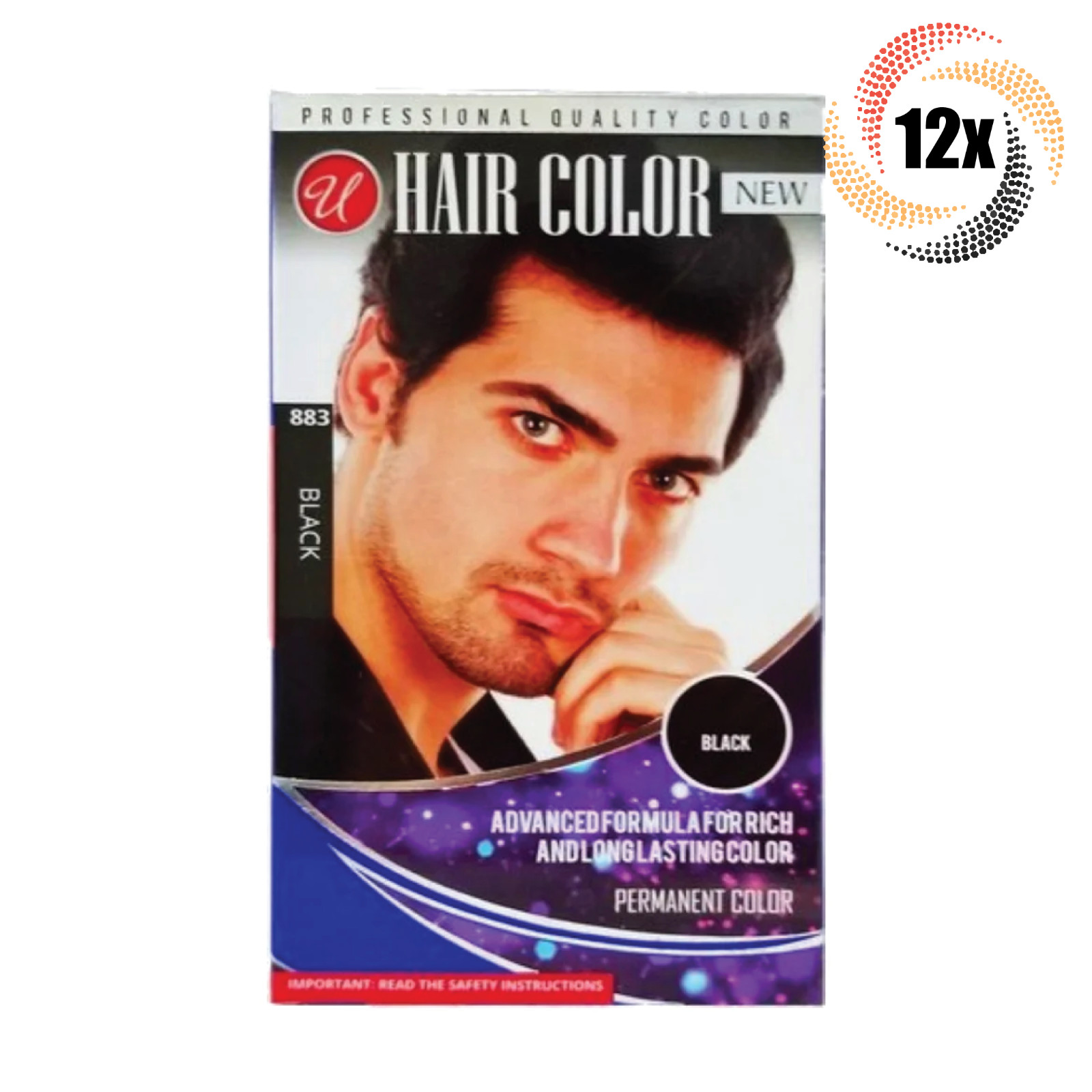12x Packs Universal Men\'s Black Quality Permanent Color Hair Dye | #883 12x Packs Universal Men\'s Black Quality Permanent Color Hair Dye | #883