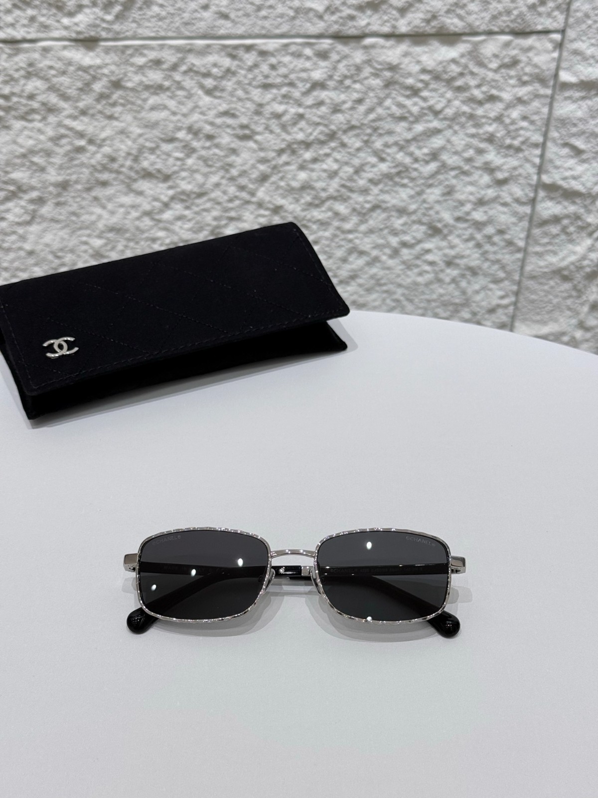 Chanel 4295 Sunglasses Silver Black Dark Gray Rectangular Frame 58-17-140 NWB