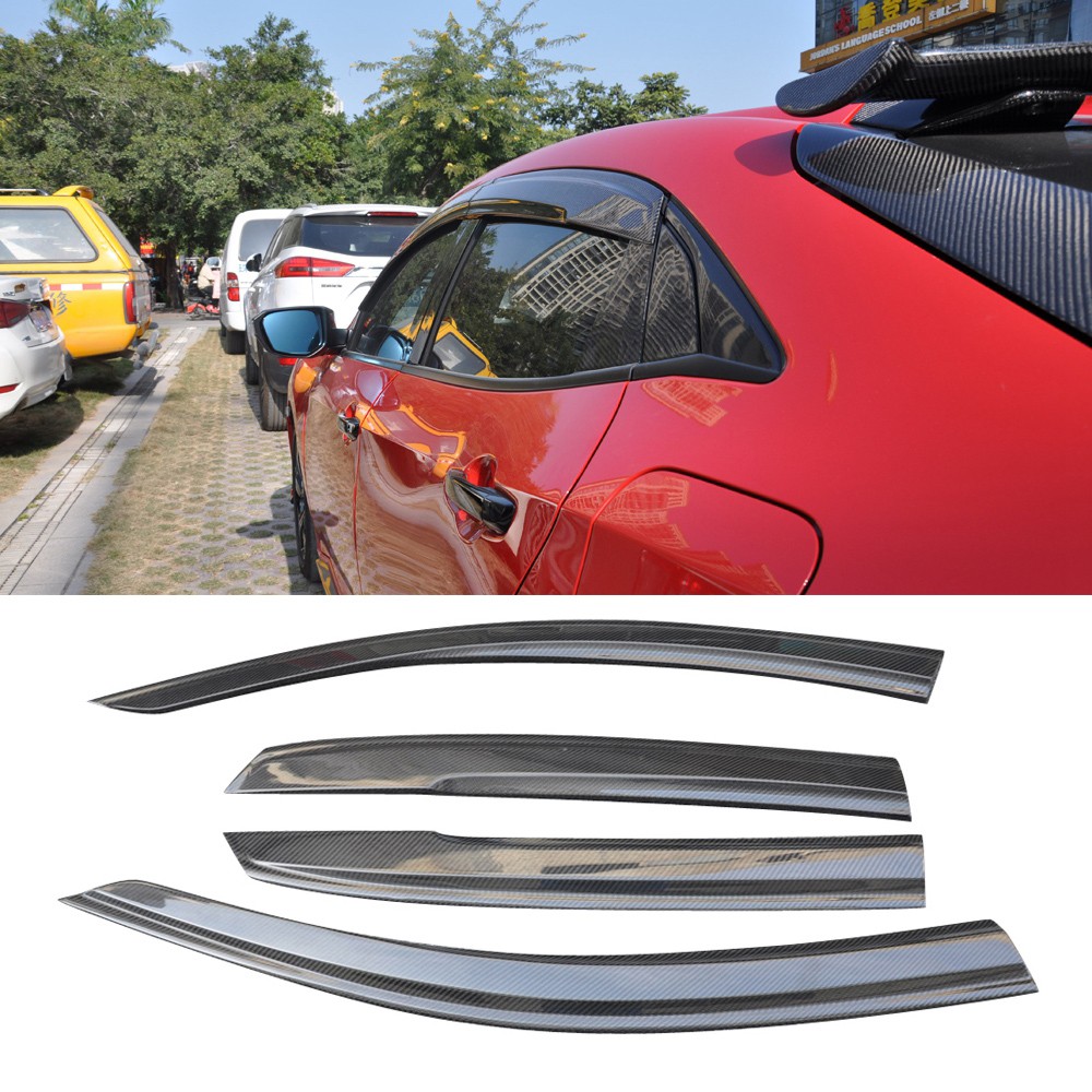 4X Carbon Fiber Window Rain Guards Visors For 2016-2021 Honda Civic FK4 FK8