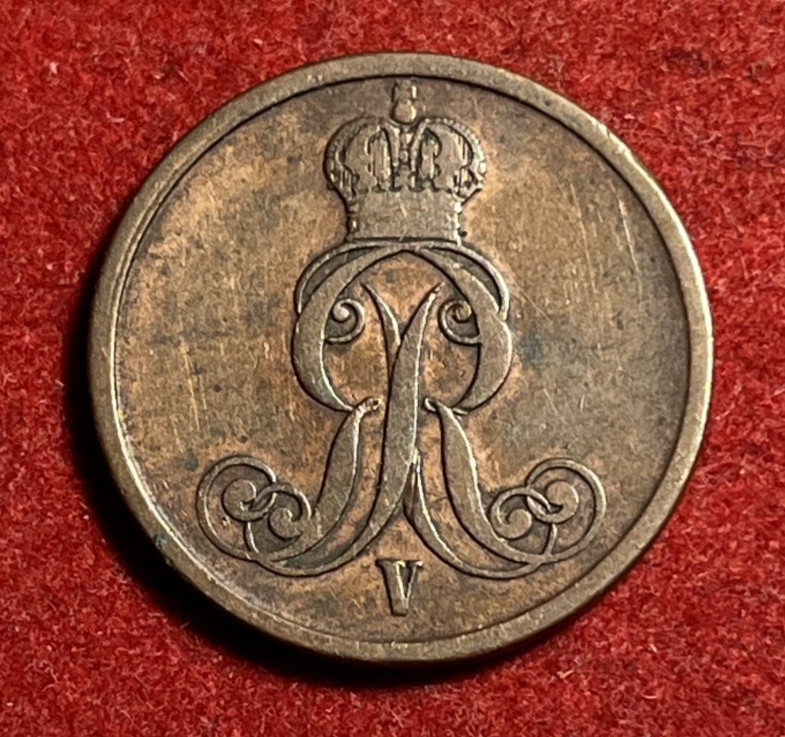 Hannover 2 Pfennig 1854 B Copper Coin KM#217 T12072 Hannover 2 Pfennig 1854 B Copper Coin KM#217 T12072