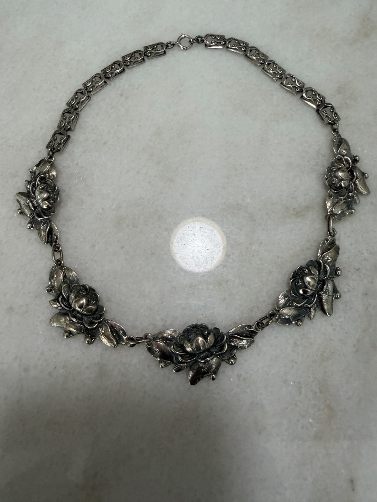 Danecraft Vintage Solid Sterling Silver Rose Necklace Rare Design 1 Ounce 26 G