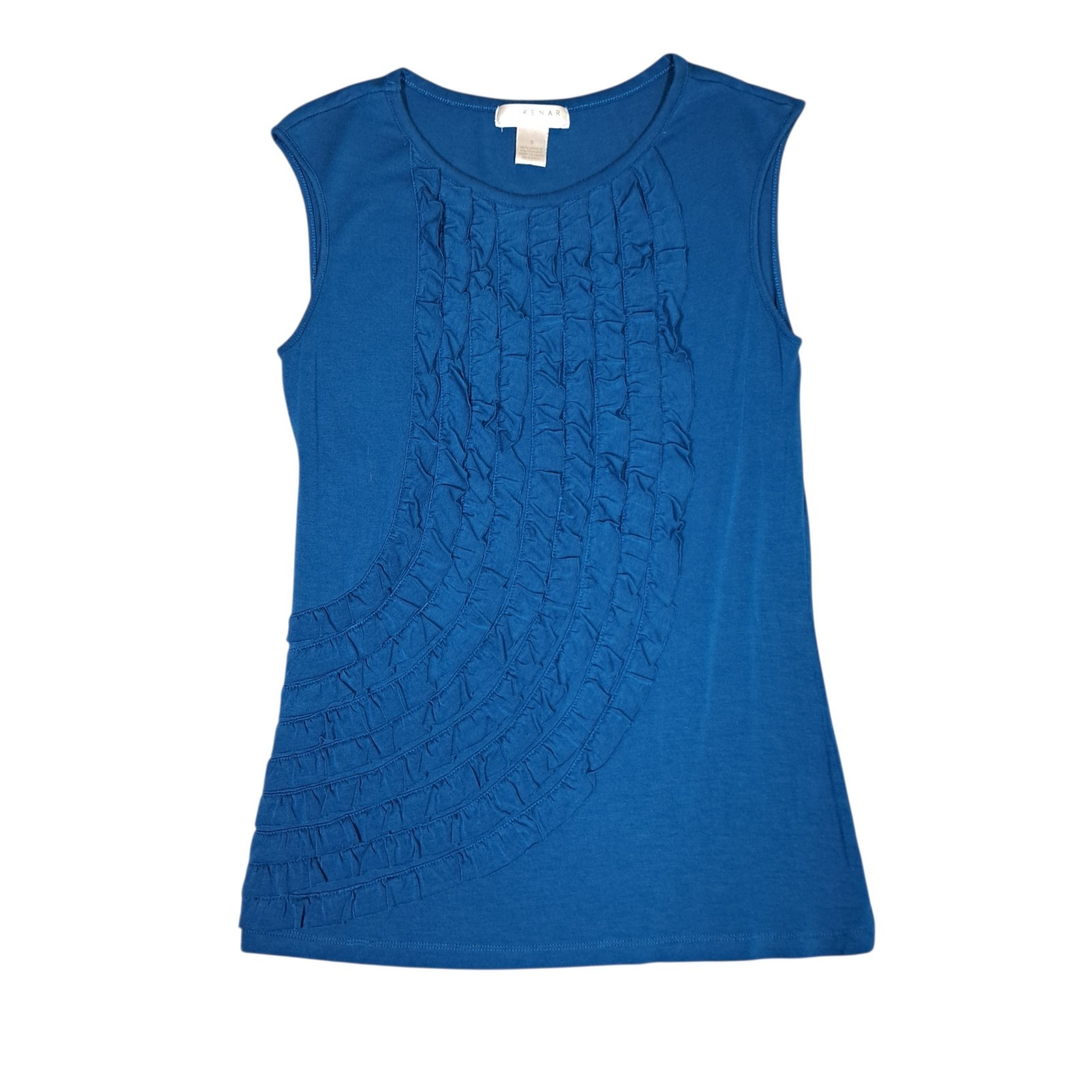Kenar Womens Sleeveless Tank Top Sz S Blue Ruffles Stretch Shirt Blouse Textured