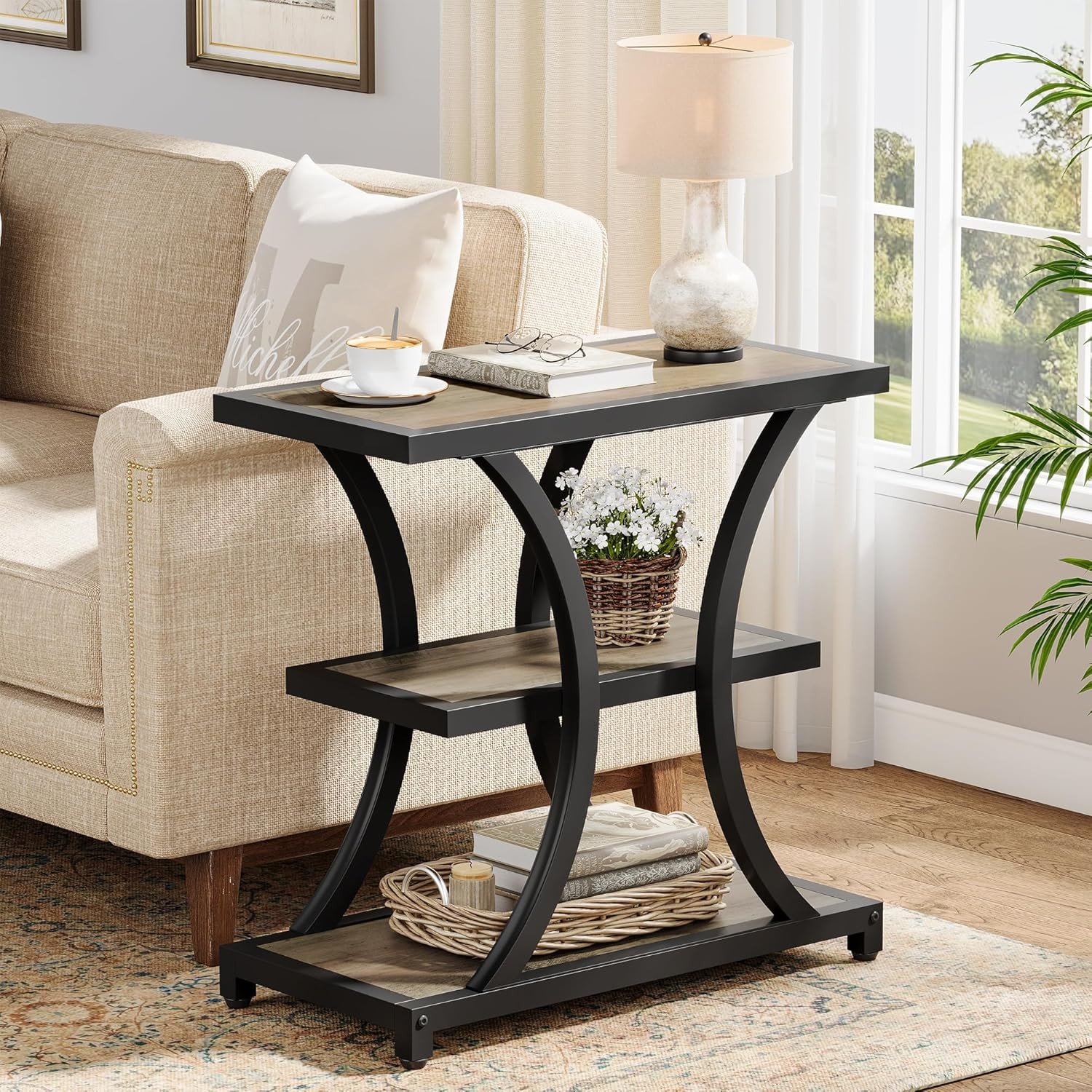 3-Tier End Table, Industrial Narrow Side Sofa Table for Living Room,Small Spaces