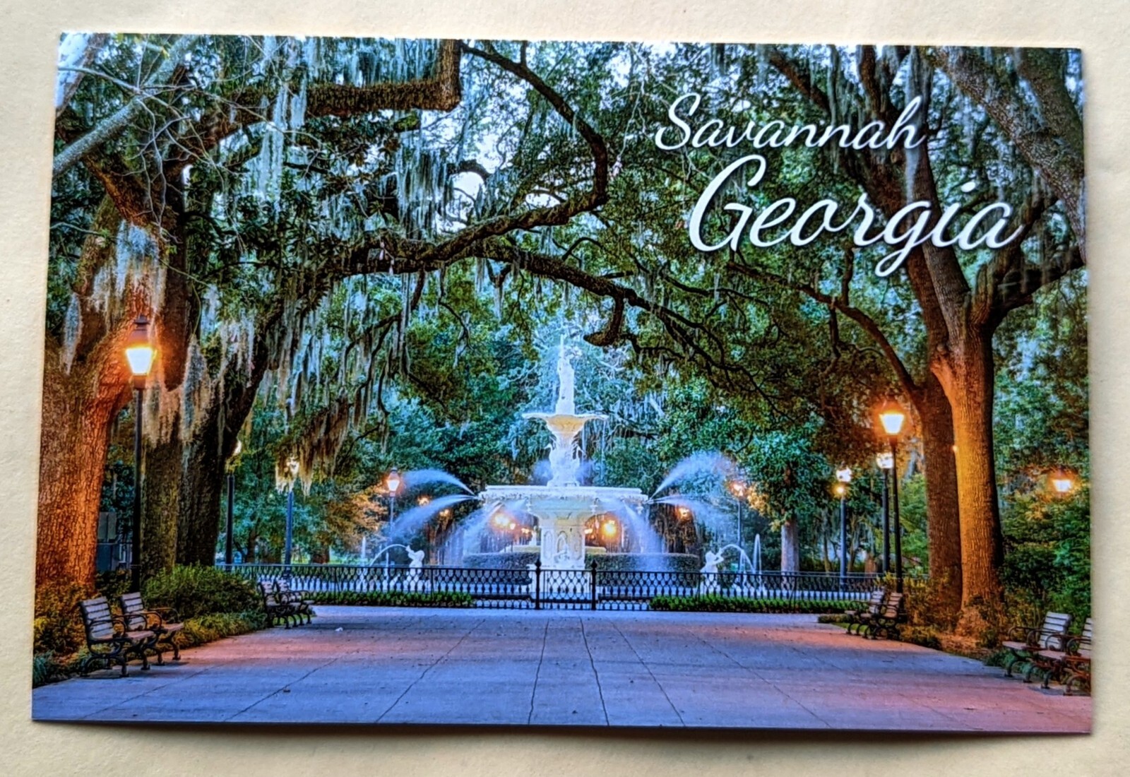 Postcard GA: Fountain in Savannah. Georgia 