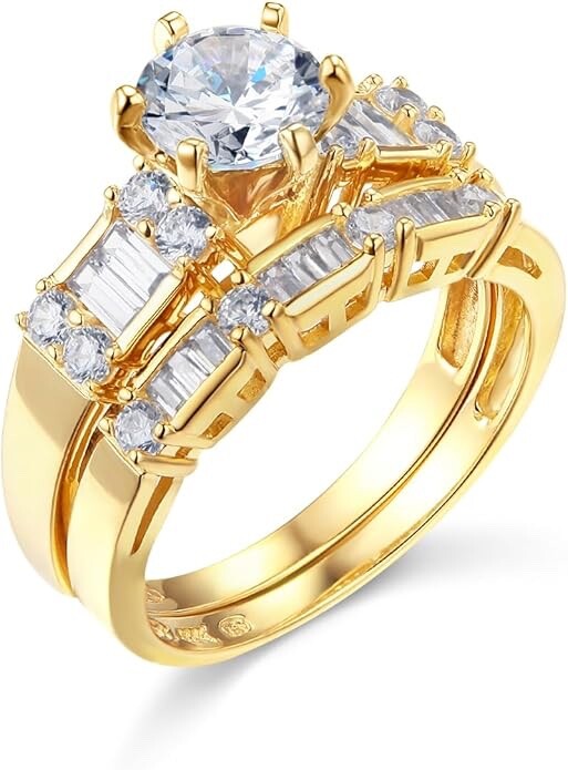 2.75 Ct Round 14K Yellow Gold Simulated Diamond Engagement Ring Wedding Band Set