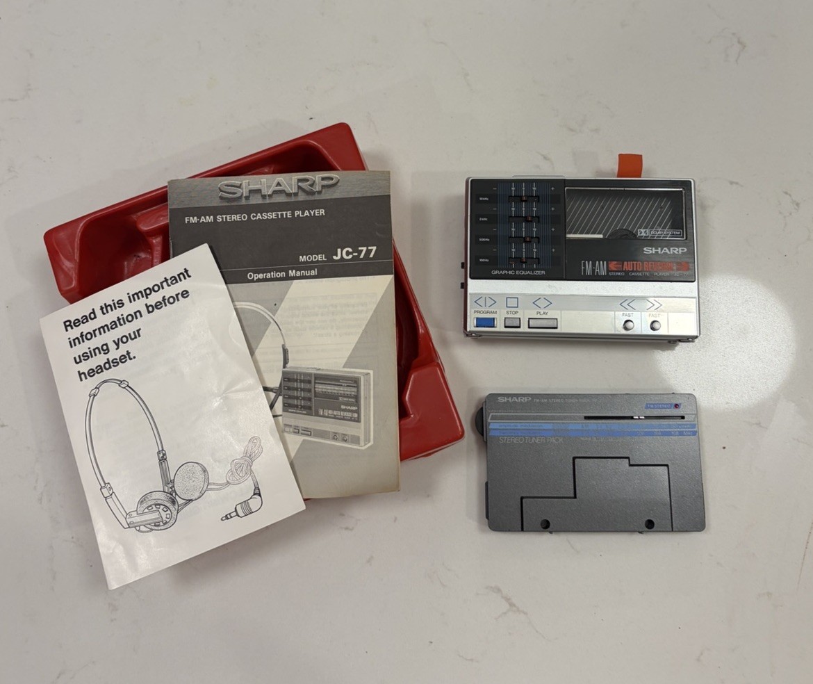 Sharp Stereo Cassette Player JC-77 Walkman Vintage / Rare Excellent Tested Sharp Stereo Cassette Player JC-77 Walkman Vintage / Rare Excellent Tested