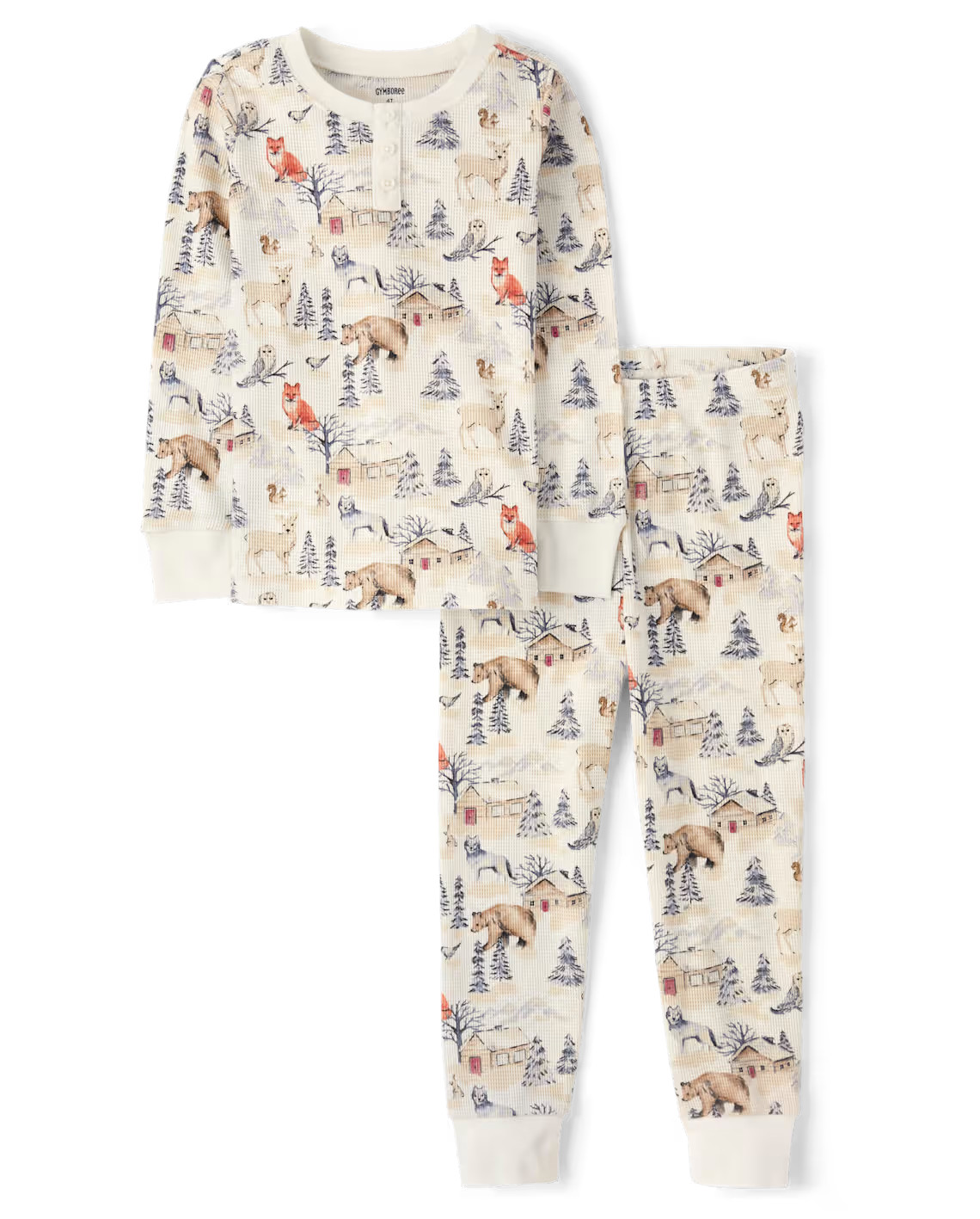 NEW GYMBOREE GIRLS WOODLAND  ANIMALS TWO PIECE THERMAL  PAJAMAS GYMMIES  SIZE 7