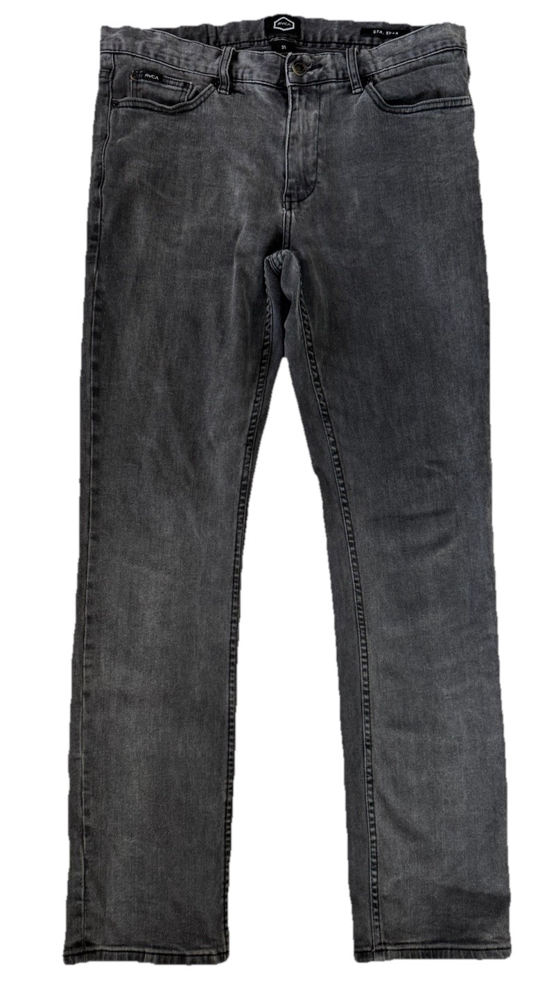 RVCA Stay RVCA Straight Fit Jeans Mens 31x30 Black Gray Wash Mid Rise Denim