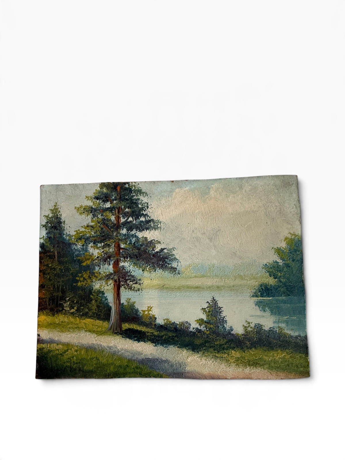 Original Oil Painting Landscape Lake Trees Realism on Board 6\