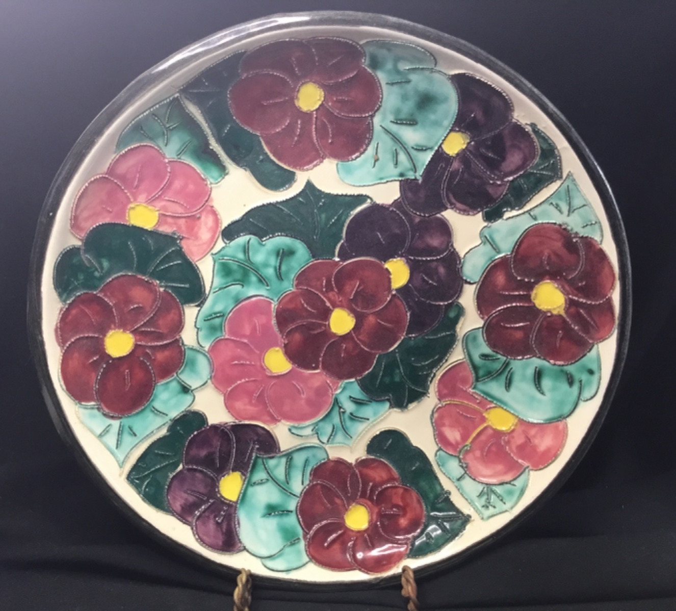Vallauris Vintage Art Nouveau Tubelined Studio Art Glazed  Stoneware Centerpiece
