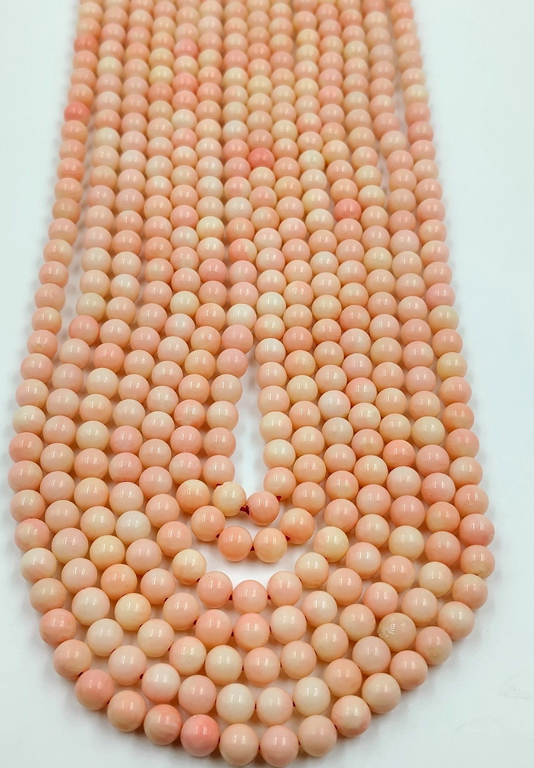 20 inch Pink coral round smooth necklace 5mm beads gemstone 7 line necklace