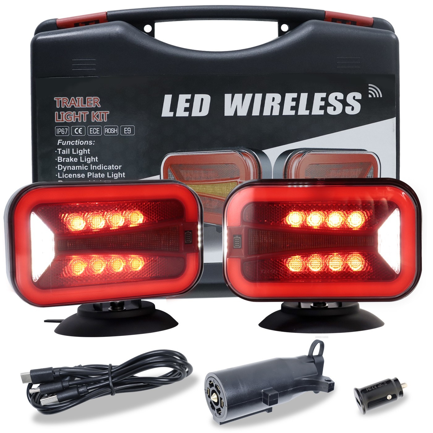 5-in-1 Wireless Magnetic LED Trailer Lights IP67 USB-C Rechargeable Tow Lamp Kit