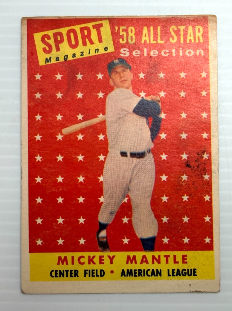 1958 Topps Mickey Mantle #487 All-Star Selection Vintage Yankees HOF Card Red