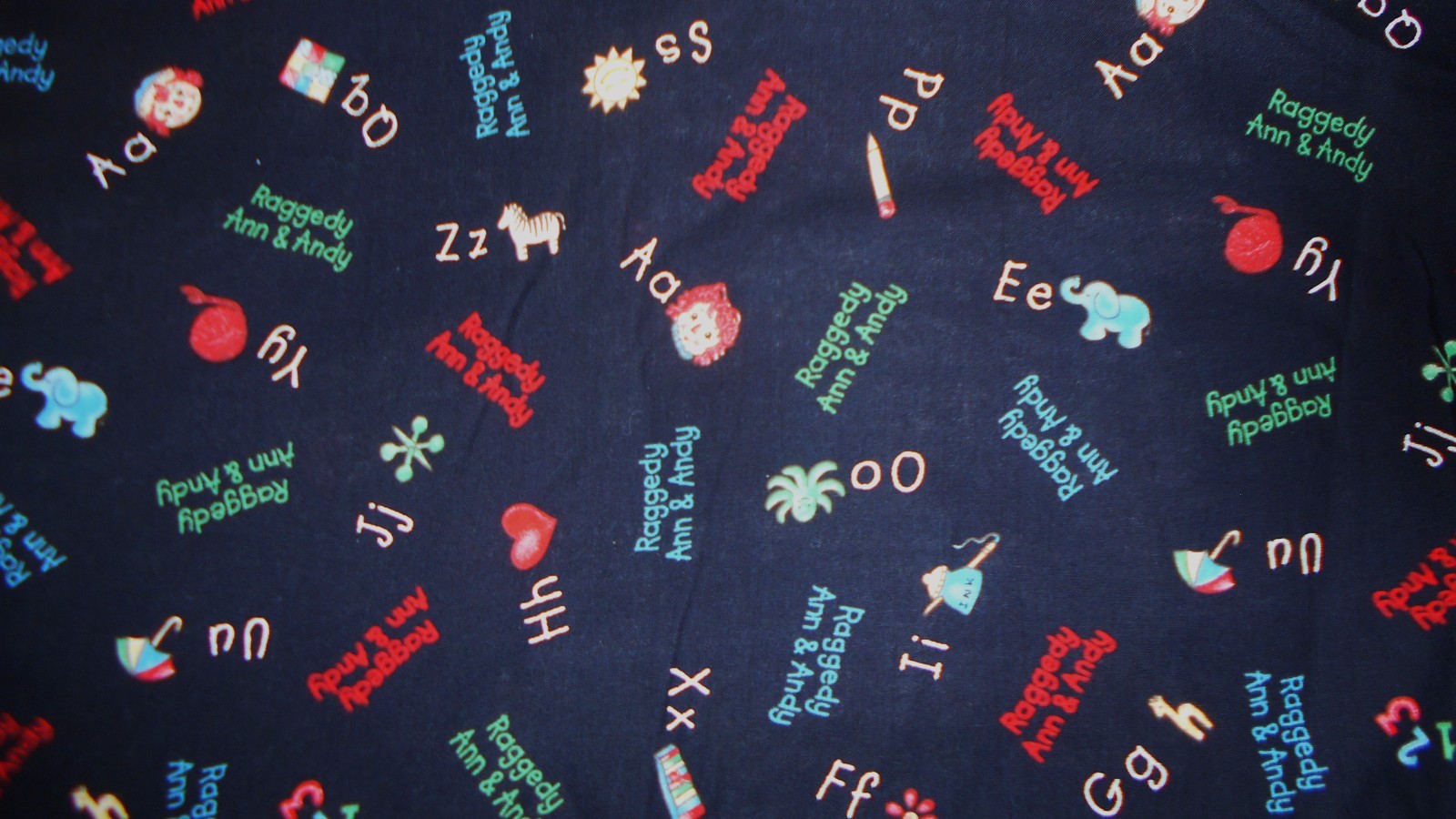 2 1/3+ Yards Daisy Kingdom Fabric Raggedy Ann & Andy ABC Chalkboard Cotton 44 2 1/3+ Yards Daisy Kingdom Fabric Raggedy Ann & Andy ABC Chalkboard Cotton 44