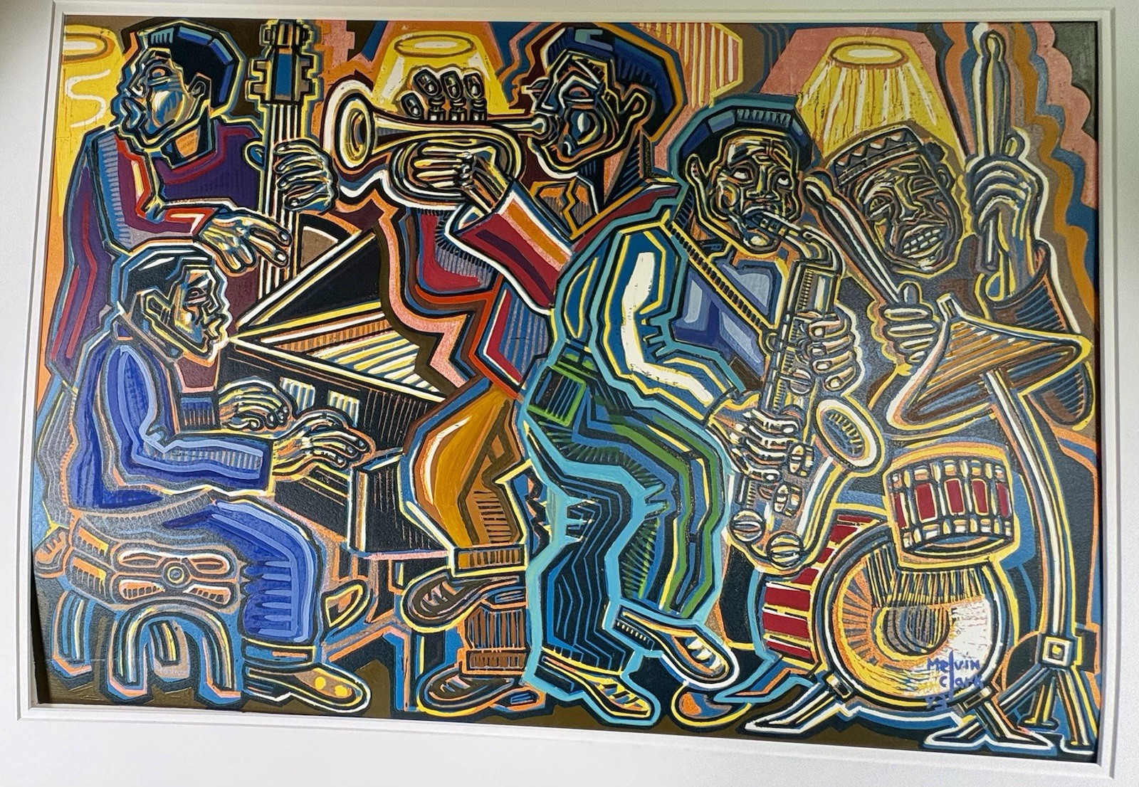 Melvin Clark (1944-) African American Artist Color Woodcut Signed 1993
