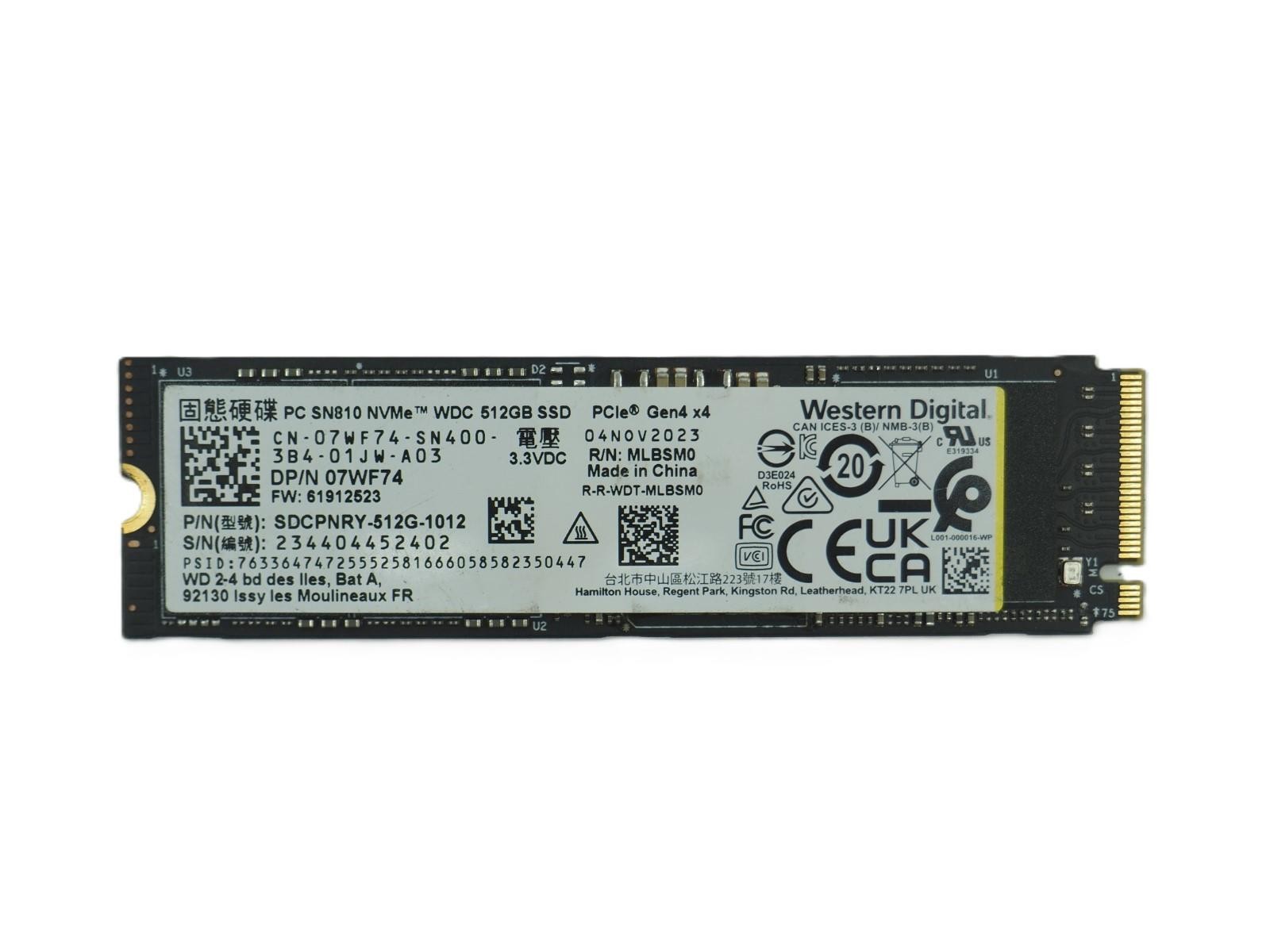 Western Digital 512GB M.2 NVMe Internal SSD Tested, Wiped - PC SN810