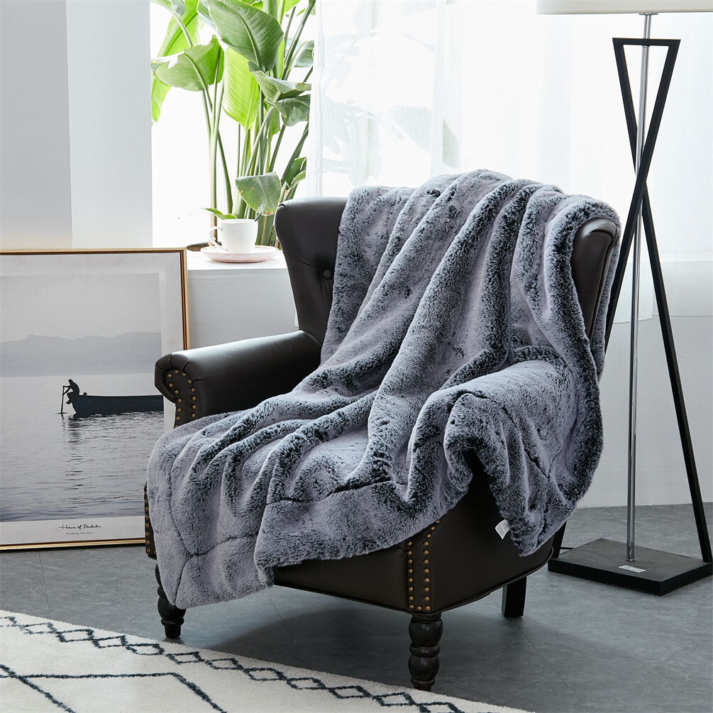 Luxurious Faux Fur Throw Blanket 800gsm Heavy Plush Soft Reversible Couch Bed