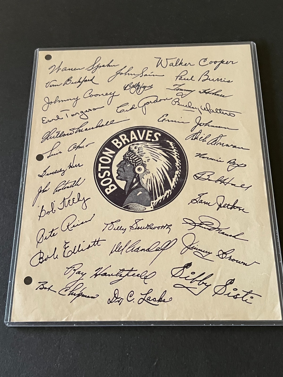 1950 Sportograph- Boston Braves- facs. auto sheet- vintage- Spahn, Sain +++