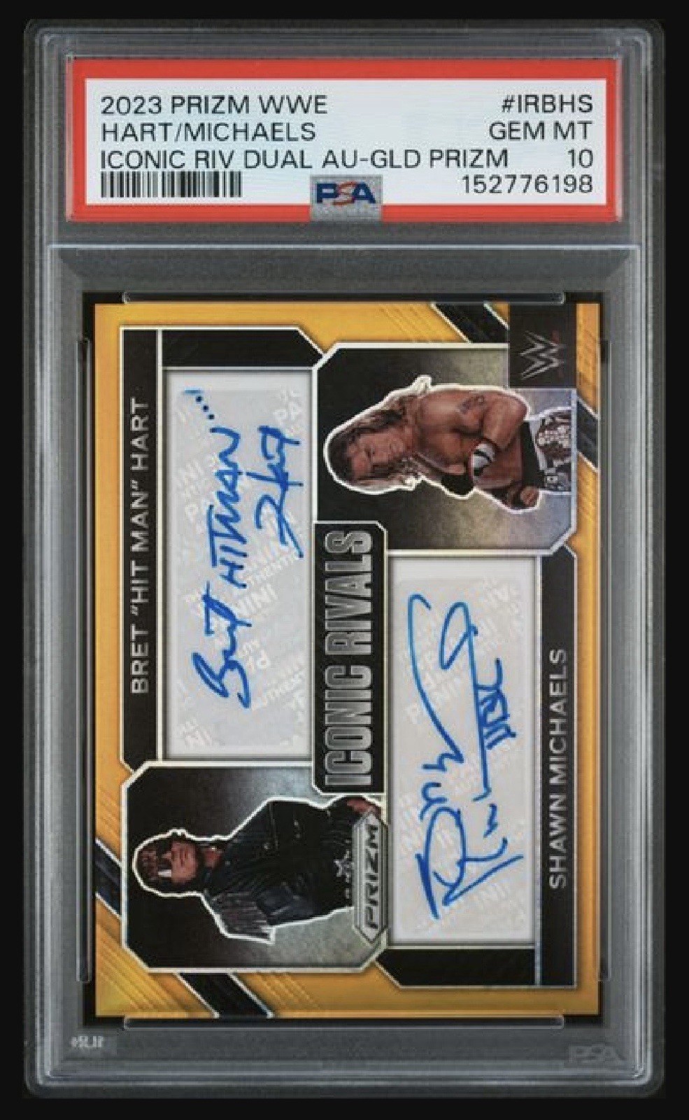 2023 Panini Prizm WWE Shawn Michaels Bret Hart Dual Gold Auto /10 PSA 10 POP 1