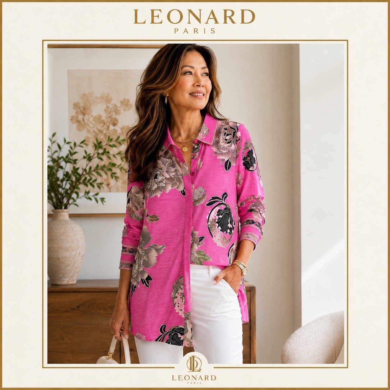 Leonard Fashion Paris Wool Silk Blouse Pink Floral Print Sz 42 (US 8/10) Leonard Fashion Paris Wool Silk Blouse Pink Floral Print Sz 42 (US 8/10)