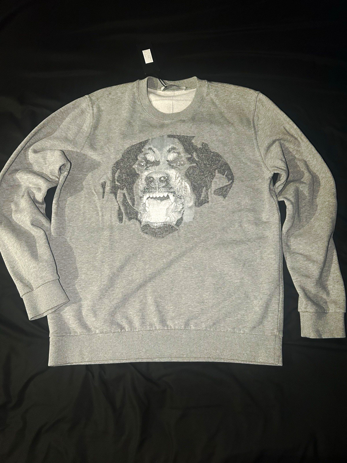 Givenchy Men\'s Gray Graphic Print Animal Fleece Crewneck Sweatshirt L