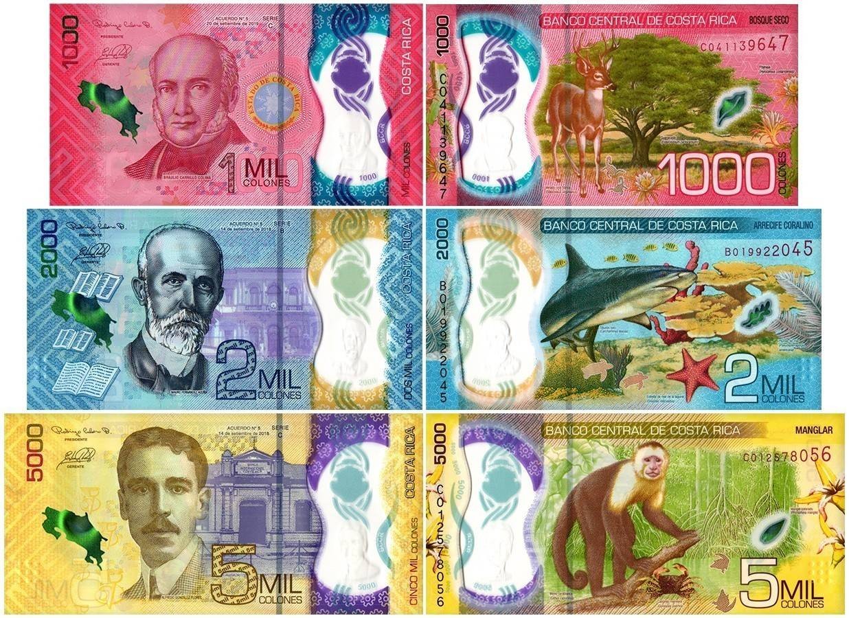 Costa Rica 1000-5000 Colones 3 Pieces Set, 2018-2019, P-280-282, UNC, Polymer