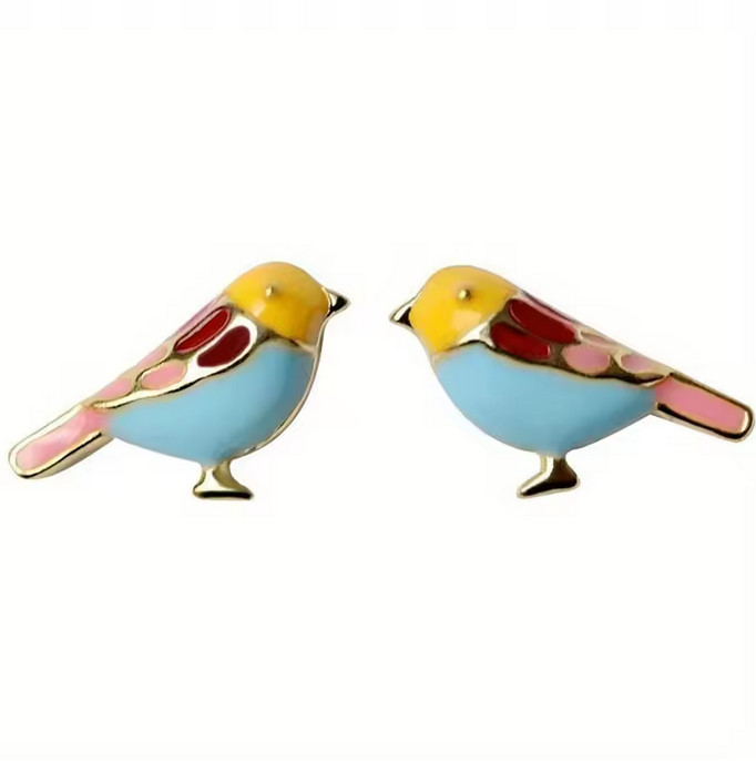 Tiny Cute Multi-Colored Bird Stud Earrings New