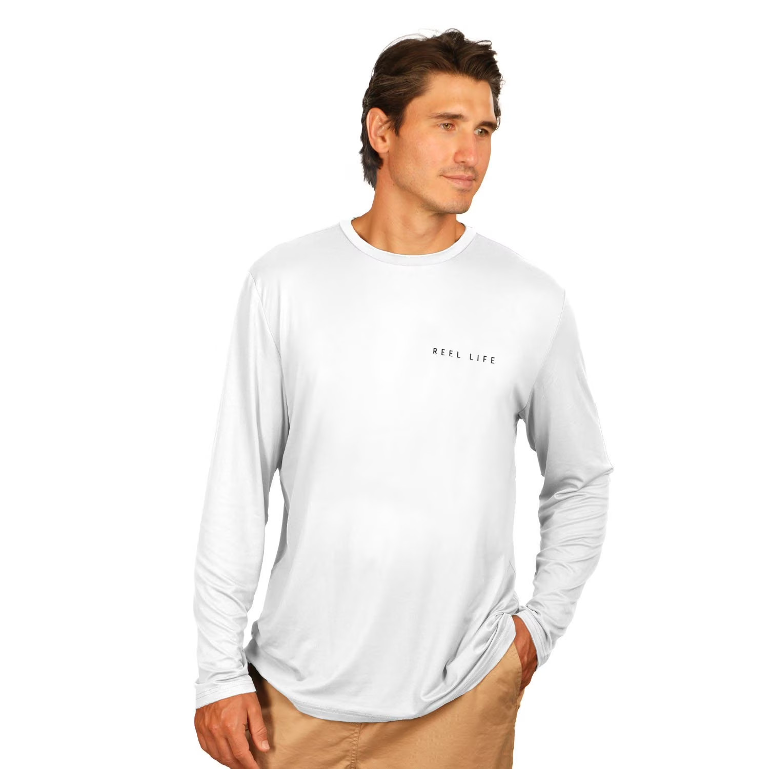 NWT Reel Life Men\'s Long Sleeve UV Tee Size L White NWT Reel Life Men\'s Long Sleeve UV Tee Size L White