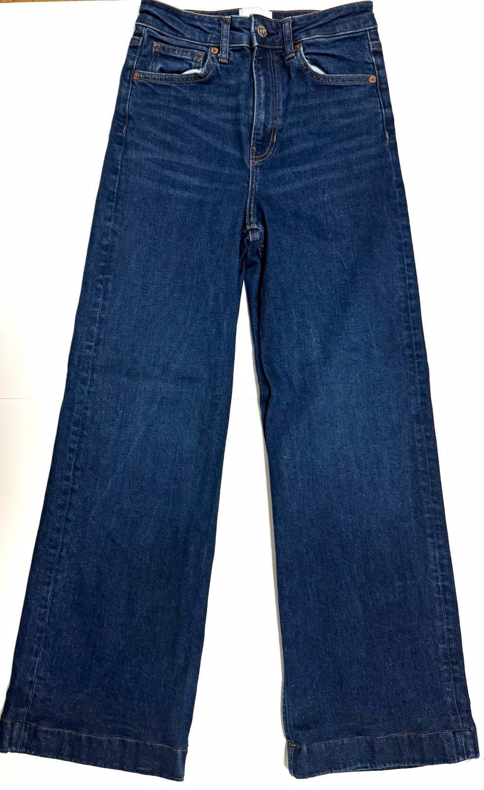 Reformation Women\'s Wide-Leg Jeans Blue Medium Wash Denim Cotton 5-Pocket Reformation Women\'s Wide-Leg Jeans Blue Medium Wash Denim Cotton 5-Pocket