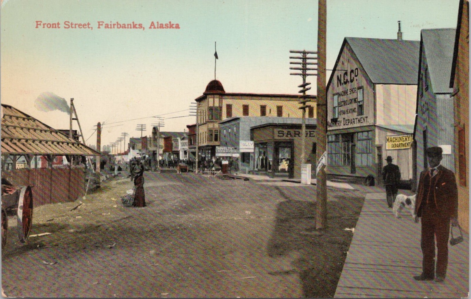 Lithograph -- Fairbanks Alaska Busy Street Scene on Front Street early 1900s Lithograph -- Fairbanks Alaska Busy Street Scene on Front Street early 1900s