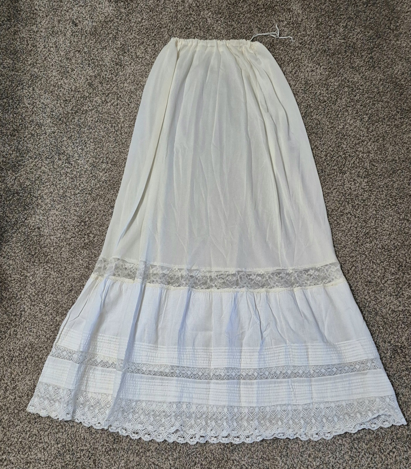 Antique Edwardian White Batiste Cotton Tiered Lace Cutwork Petticoat Skirt Slip Antique Edwardian White Batiste Cotton Tiered Lace Cutwork Petticoat Skirt Slip
