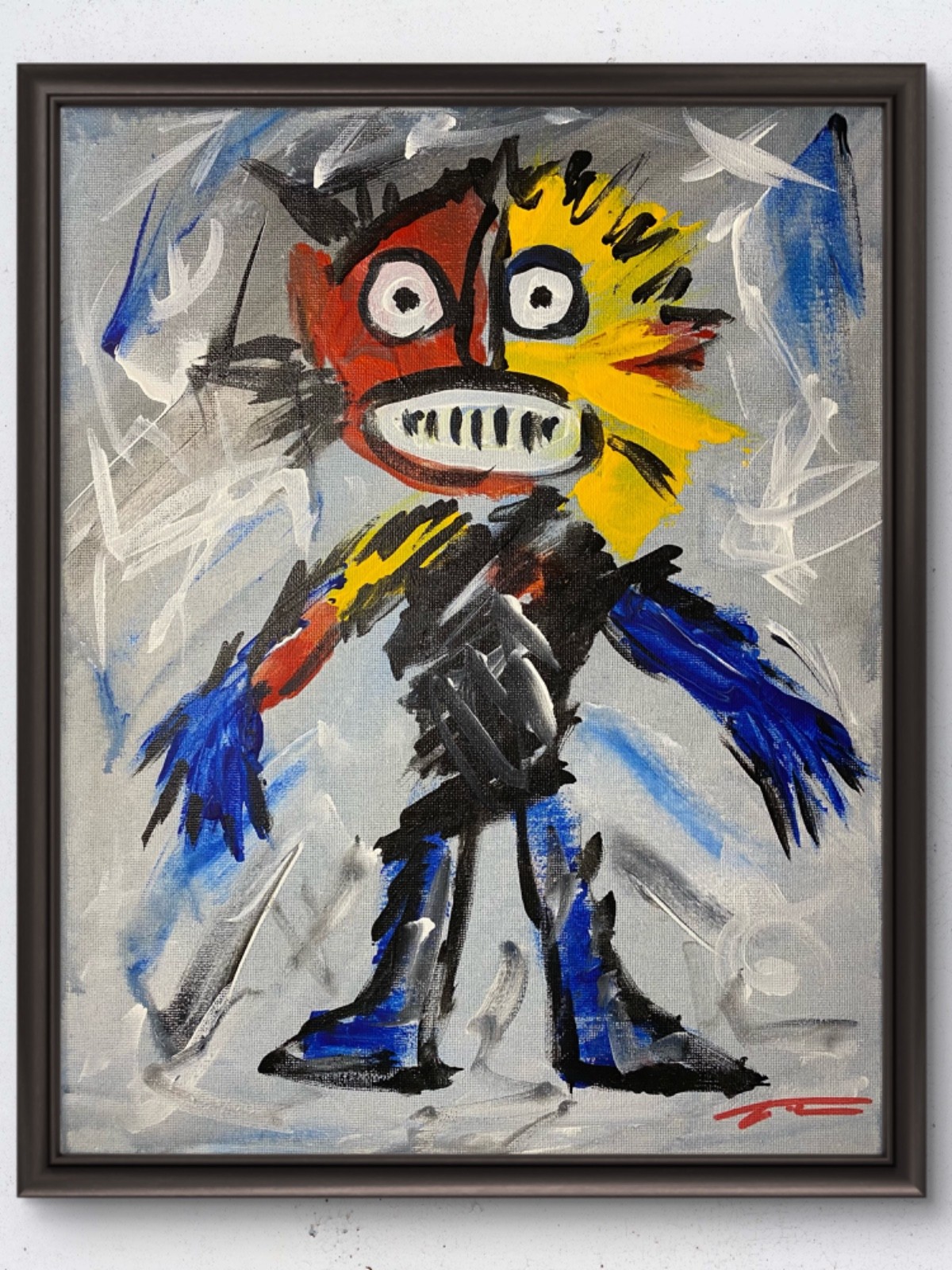 Original Acrylic 14x11 Expressionist Wild Monster Figure Painting Signed Canvas