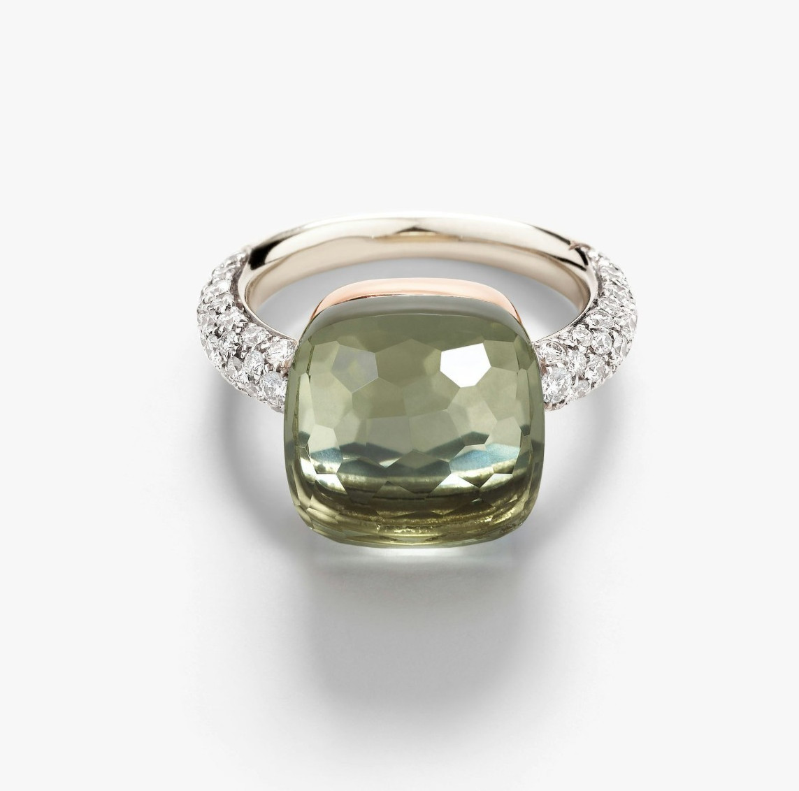Pomellato Nudo Maxi Natural Green Amethyst Ring ,925 Sterling Silver Rings