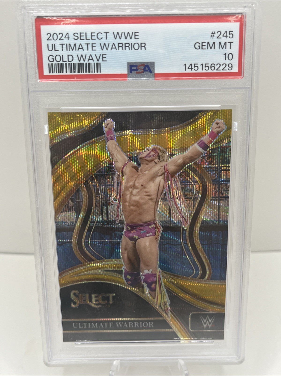 2024 Panini Select WWE Ringside Ultimate Warrior #245 Gold Wave Prizm /10 PSA 10 2024 Panini Select WWE Ringside Ultimate Warrior #245 Gold Wave Prizm /10 PSA 10