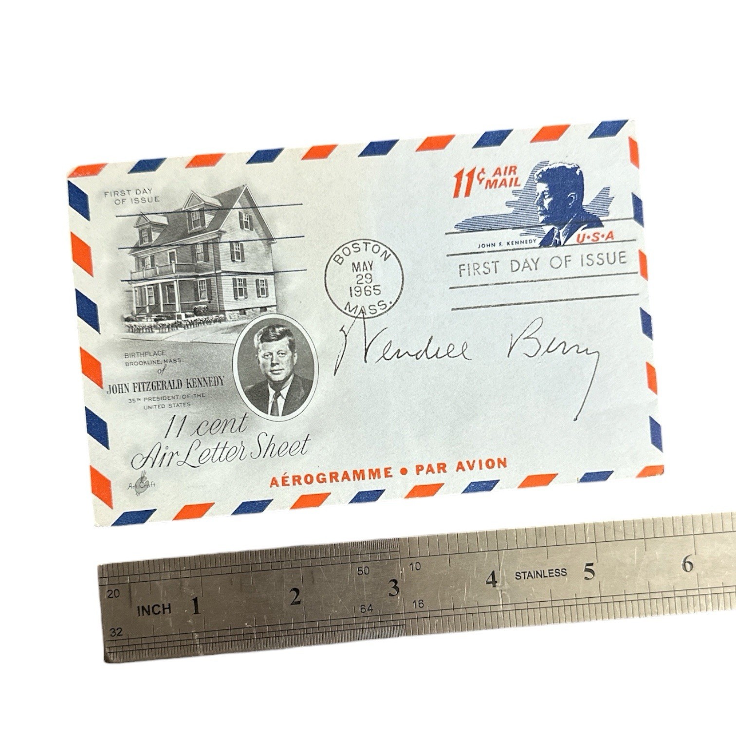 Wendell Berry Signed Autograph 1965 JFK Air Mail FDC Envelope Activist & Author Wendell Berry Signed Autograph 1965 JFK Air Mail FDC Envelope Activist & Author