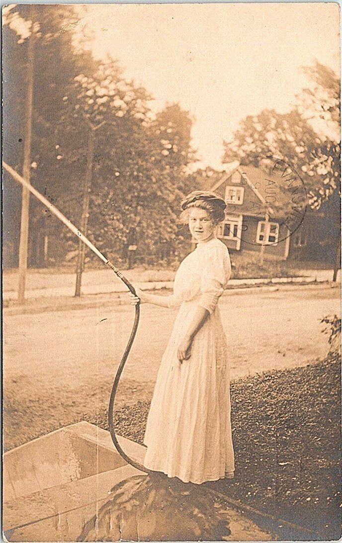 RPPC Teenage Girl Watering Plants with Hose Birmingham Alabama 1910 Occupational