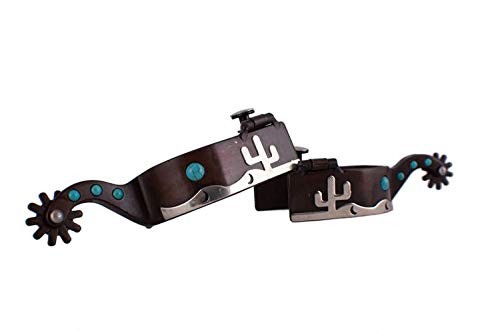 Showman Men\'s Brown Steel Spurs w/ Silver Desert Overlay & Teal Marble Studs Showman Men\'s Brown Steel Spurs w/ Silver Desert Overlay & Teal Marble Studs