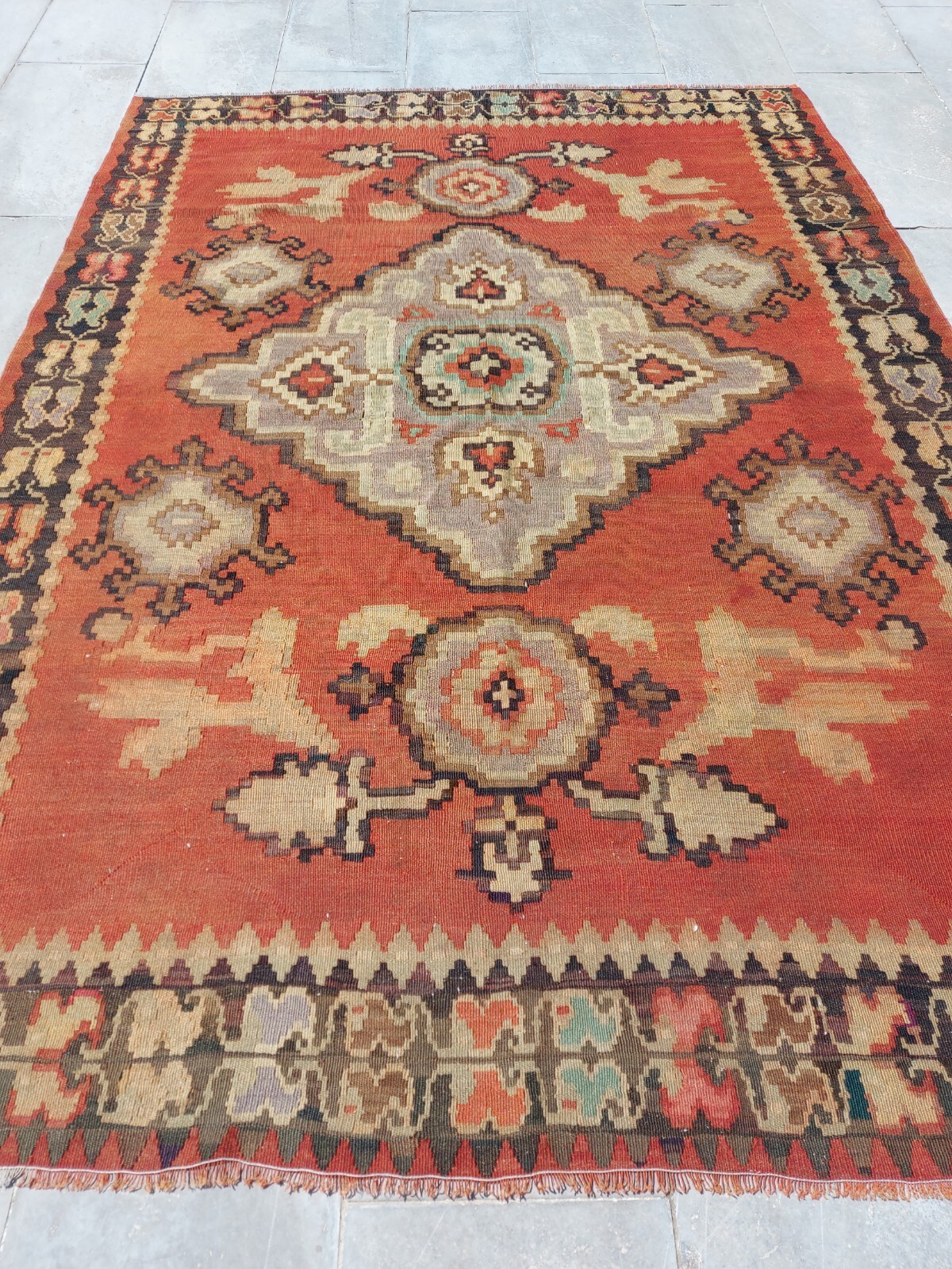 Recional Super Rare Antique Oushak Carpet Floral and Geometric Decor Rug
