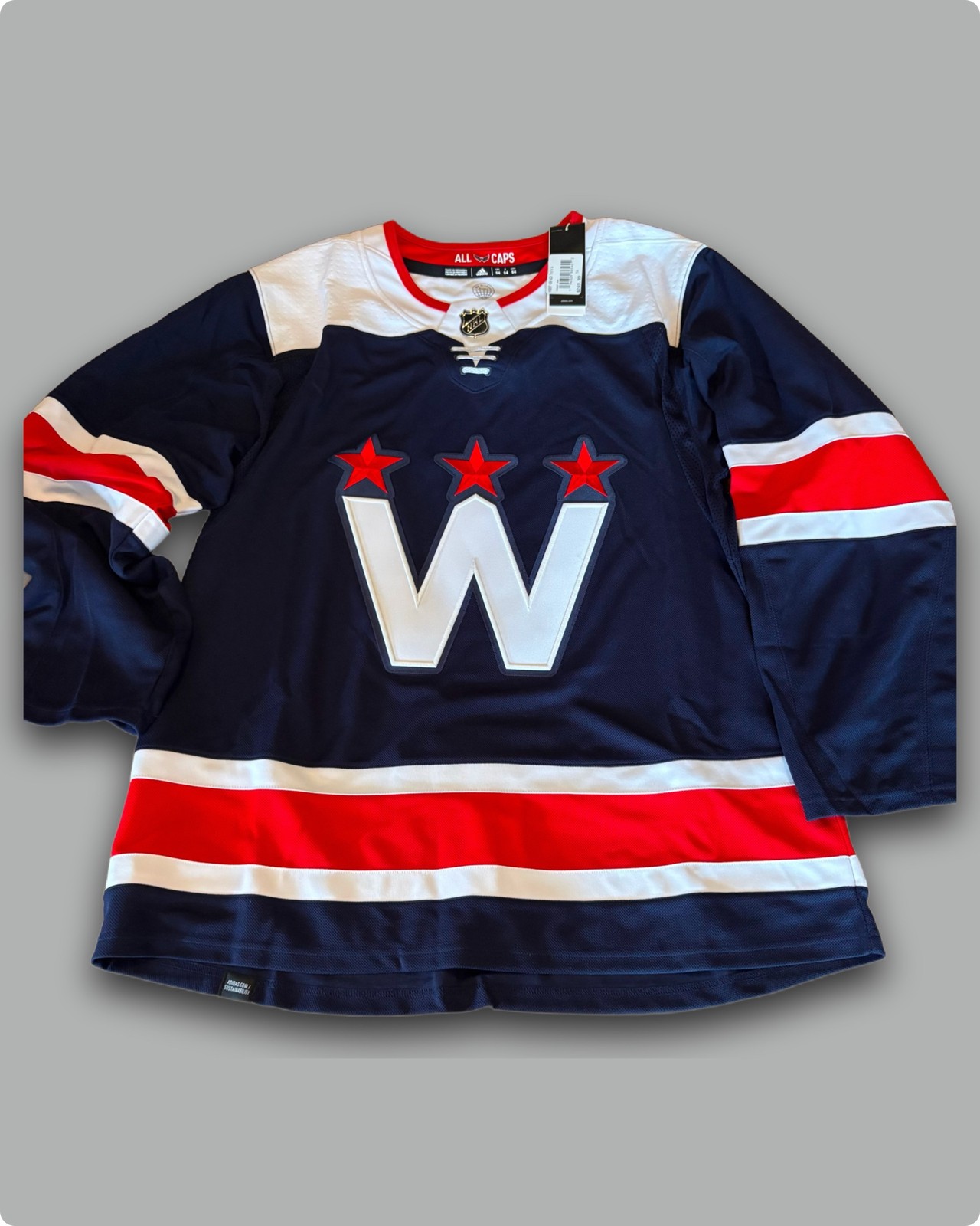 Washington Capitals Adidas Primegreen Authentic Alt Third \'W\' Jersey - Size 54
