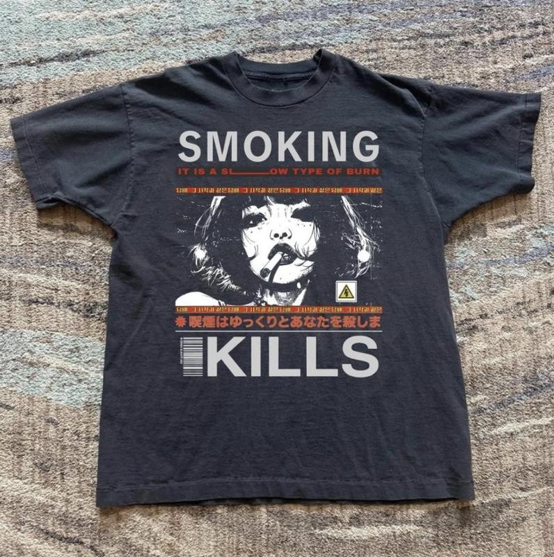Girl Smoking Kills Y2K Grunge Vintage Unisex Graphic Casual Streetwear Tee